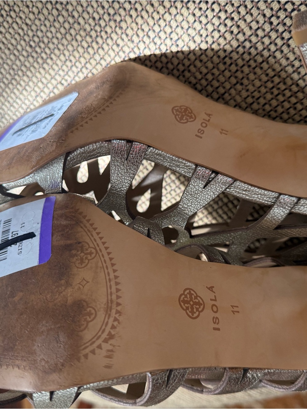 Isola Metallic Gold Strappy Cutout Heels - Picture 7 of 8